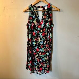 Old Navy Tropical Print Sleeveless Summer Dress Size Small Floral Birds Black